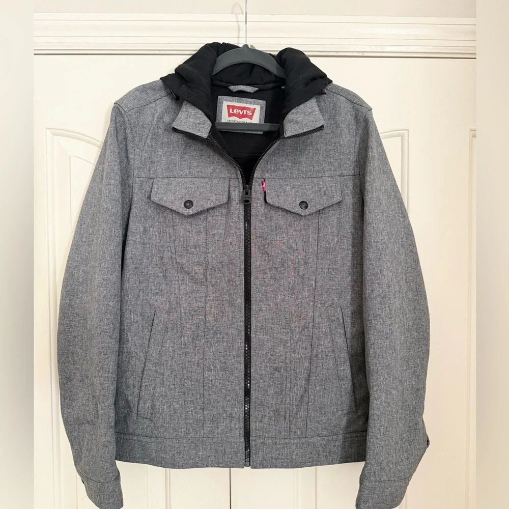 Levi's Men's Gray Thick Jacket with Black Hood - Size S - Picture 1 of 11